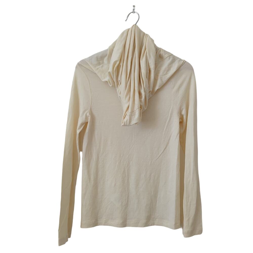 Paris Georgia Womens Top Large 100%‎ Wool Draped Neck Funnel Long Sleeve Cream